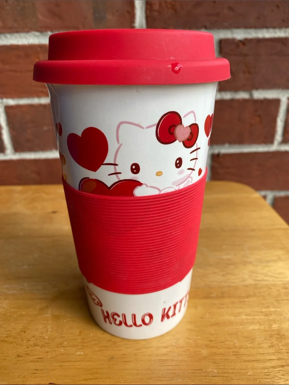 Hello Kitty Red & White Ceramic Travel Cup with Silicone Grip